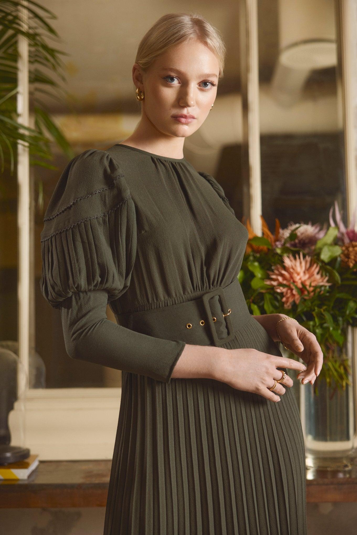 byTiMo - Plissé Midi Dress Green - No22 Damplassen