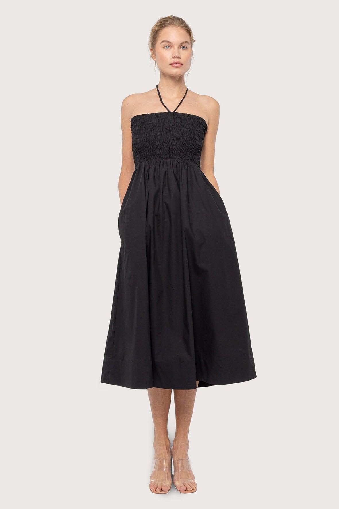 Poplin Smocked Dress Black - No22 Damplassen