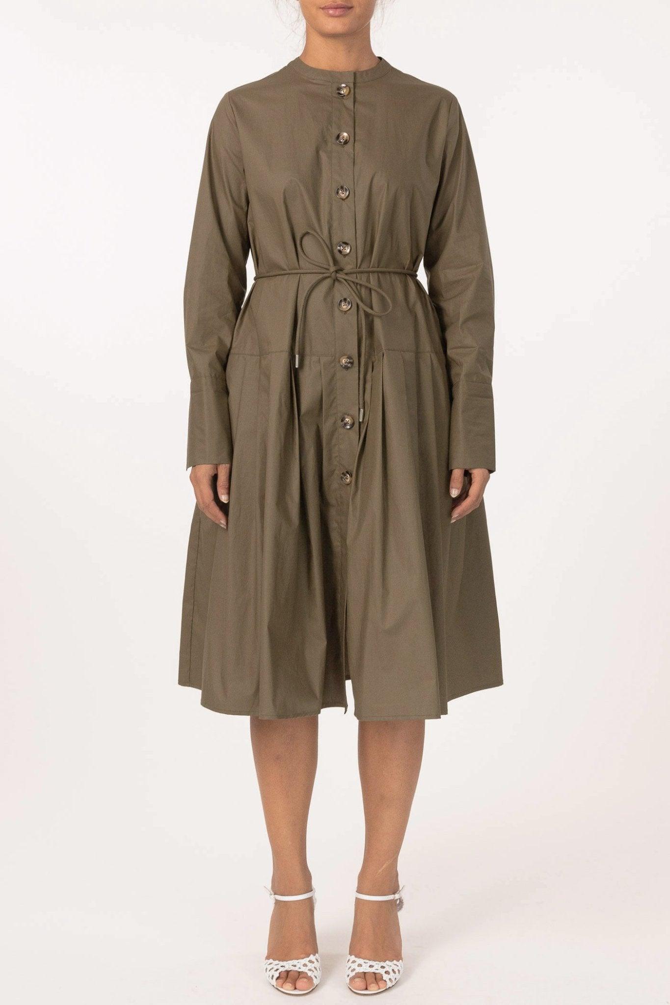 Poplin Tuxedo Dress Olive Green - No22 Damplassen