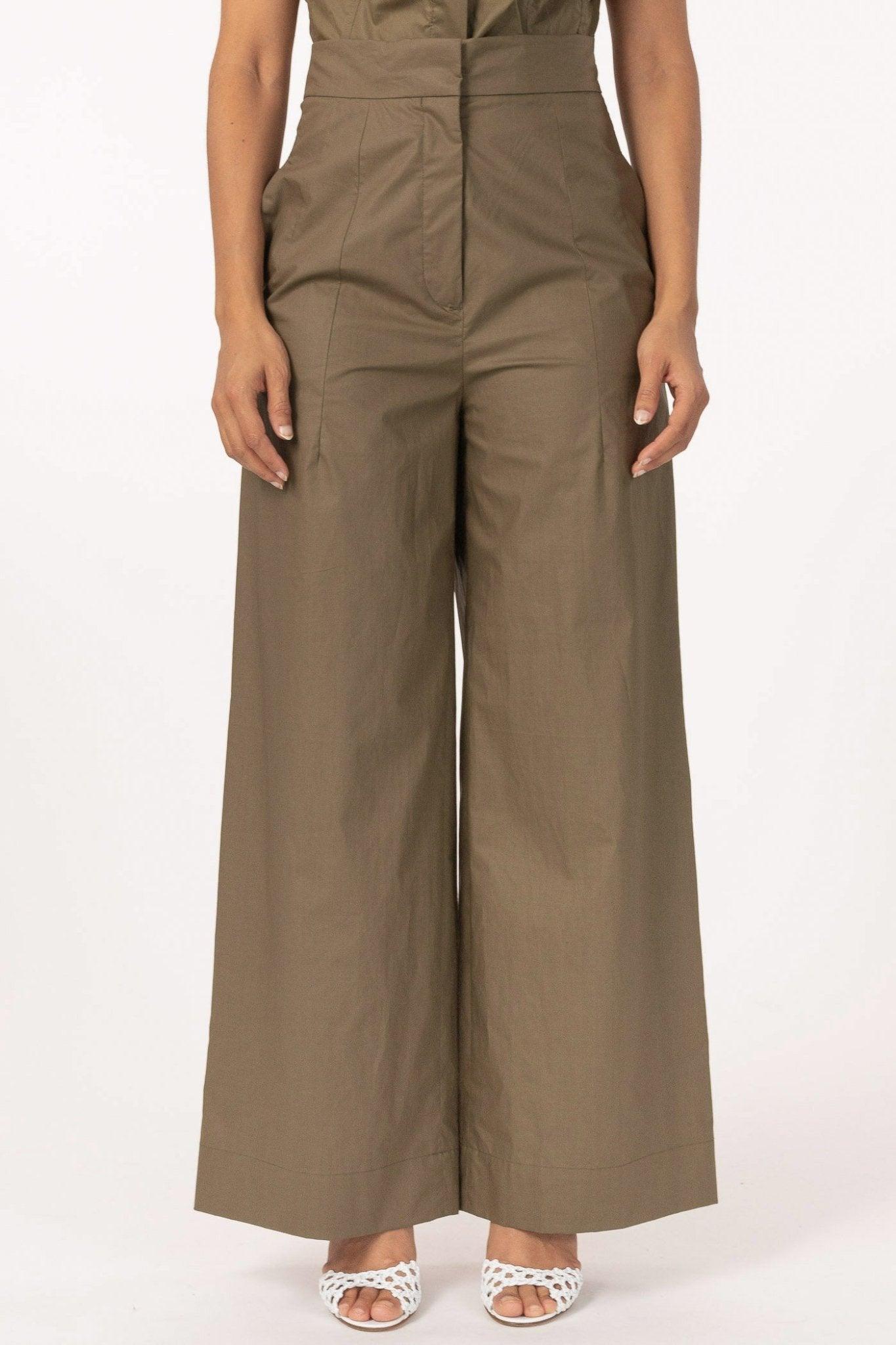 Poplin Wide Leg Pants Olive Green - No22 Damplassen