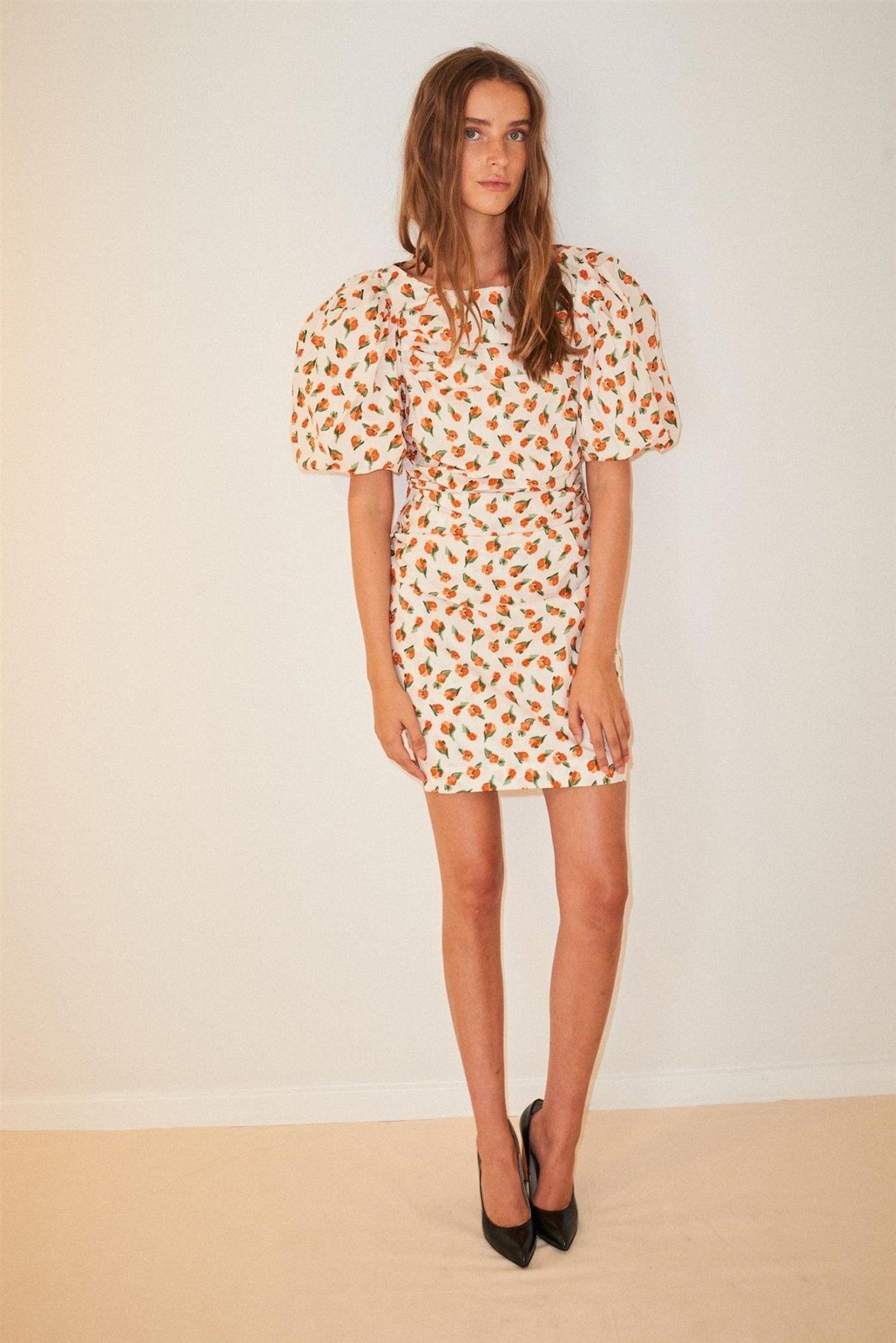 Sandrine Puff Dress Mandarin Flower Print - No22 Damplassen
