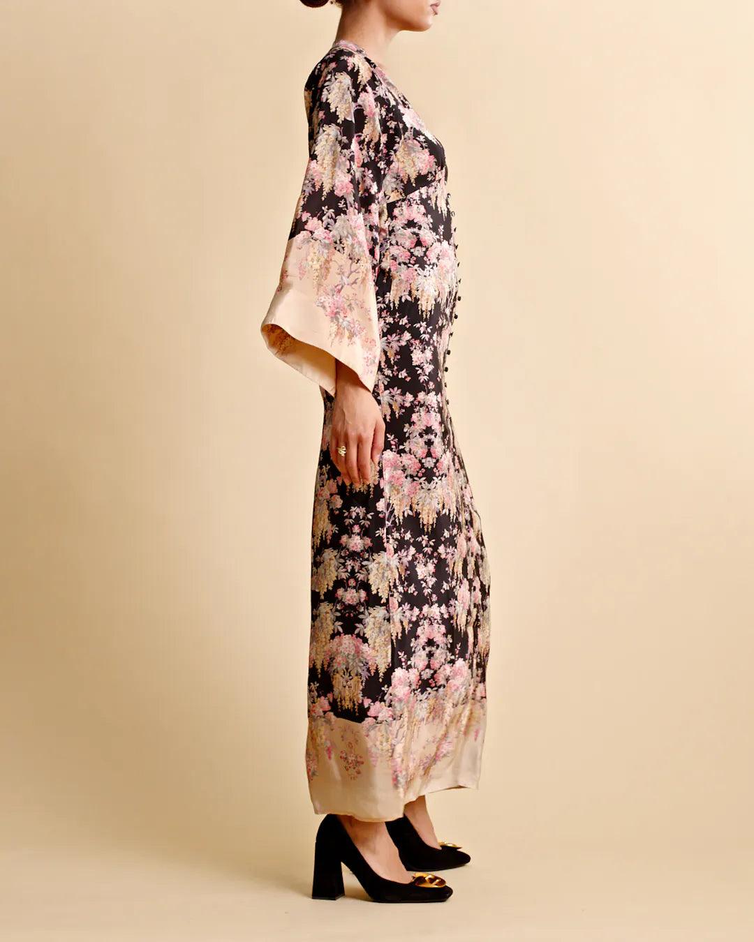 Satin Maxi Dress Midnight Garden - No22 Damplassen