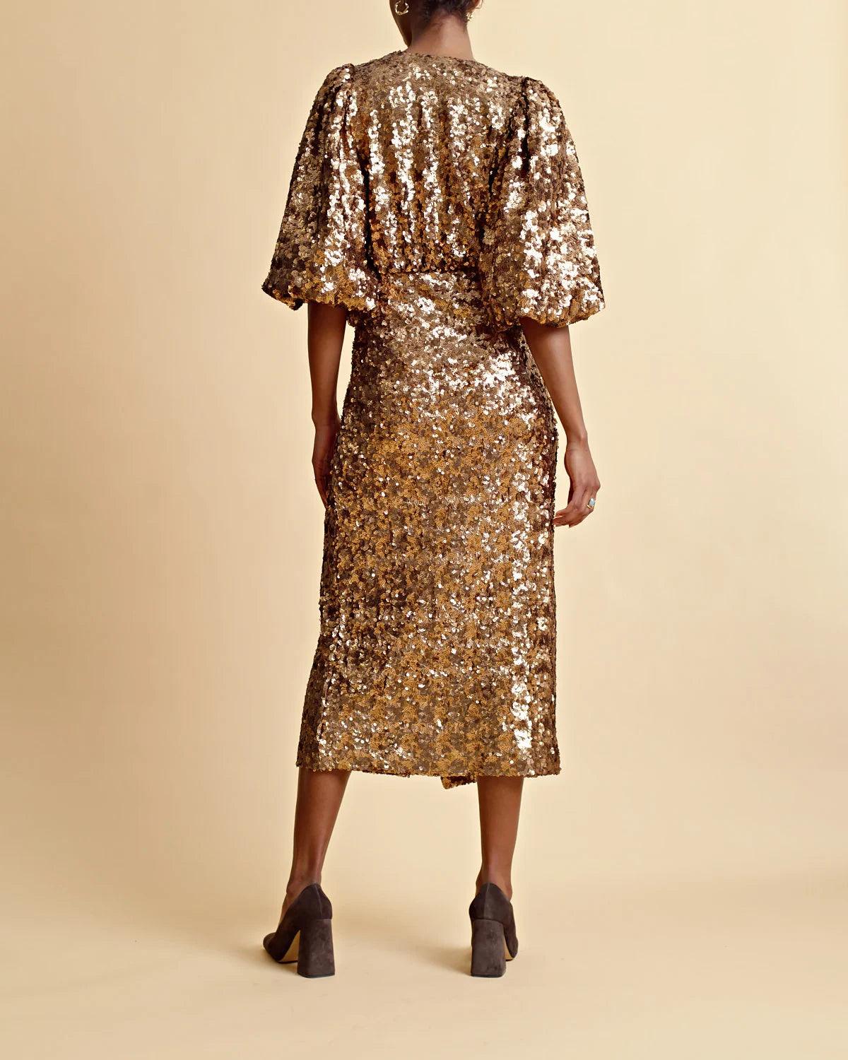 Sequins Midi Dress Golden - No22 Damplassen