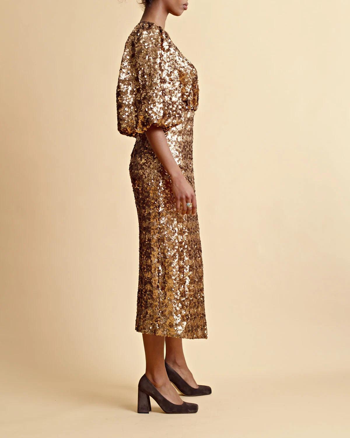 Sequins Midi Dress Golden - No22 Damplassen