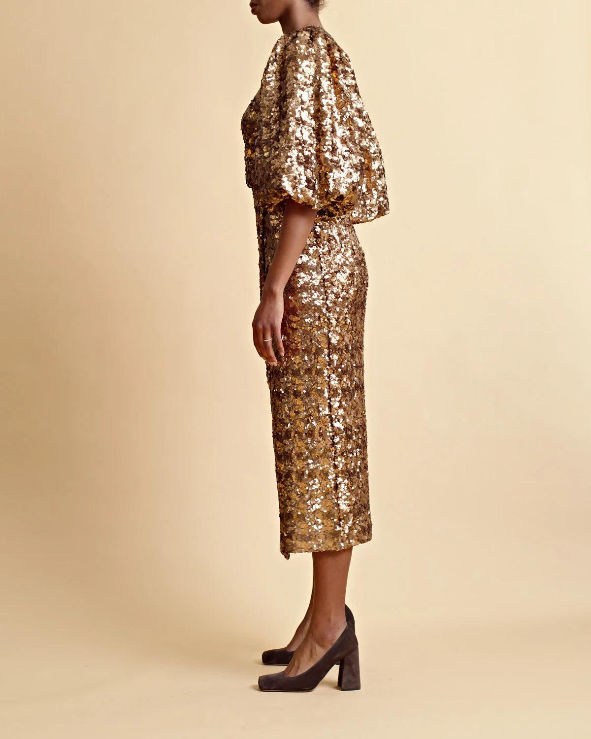 Sequins Midi Dress Golden - No22 Damplassen