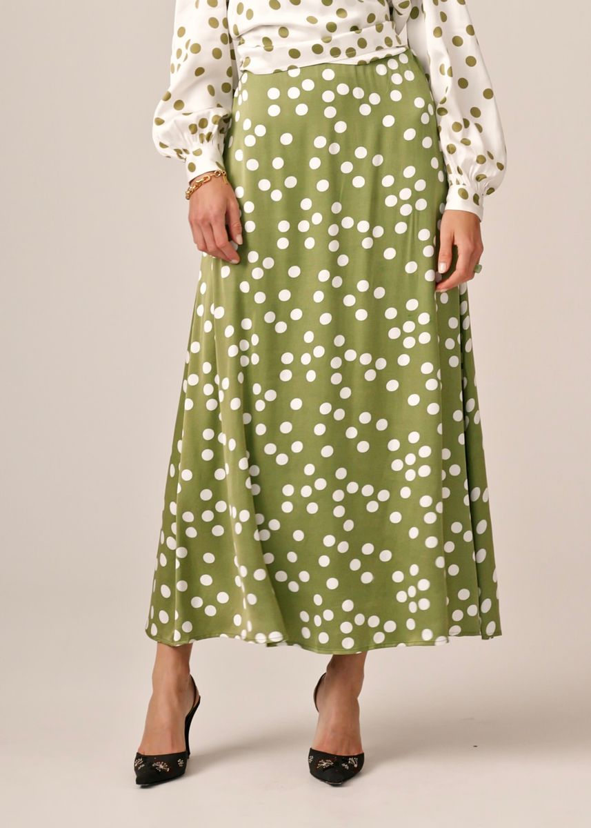 Satin Skirt Dotted Green