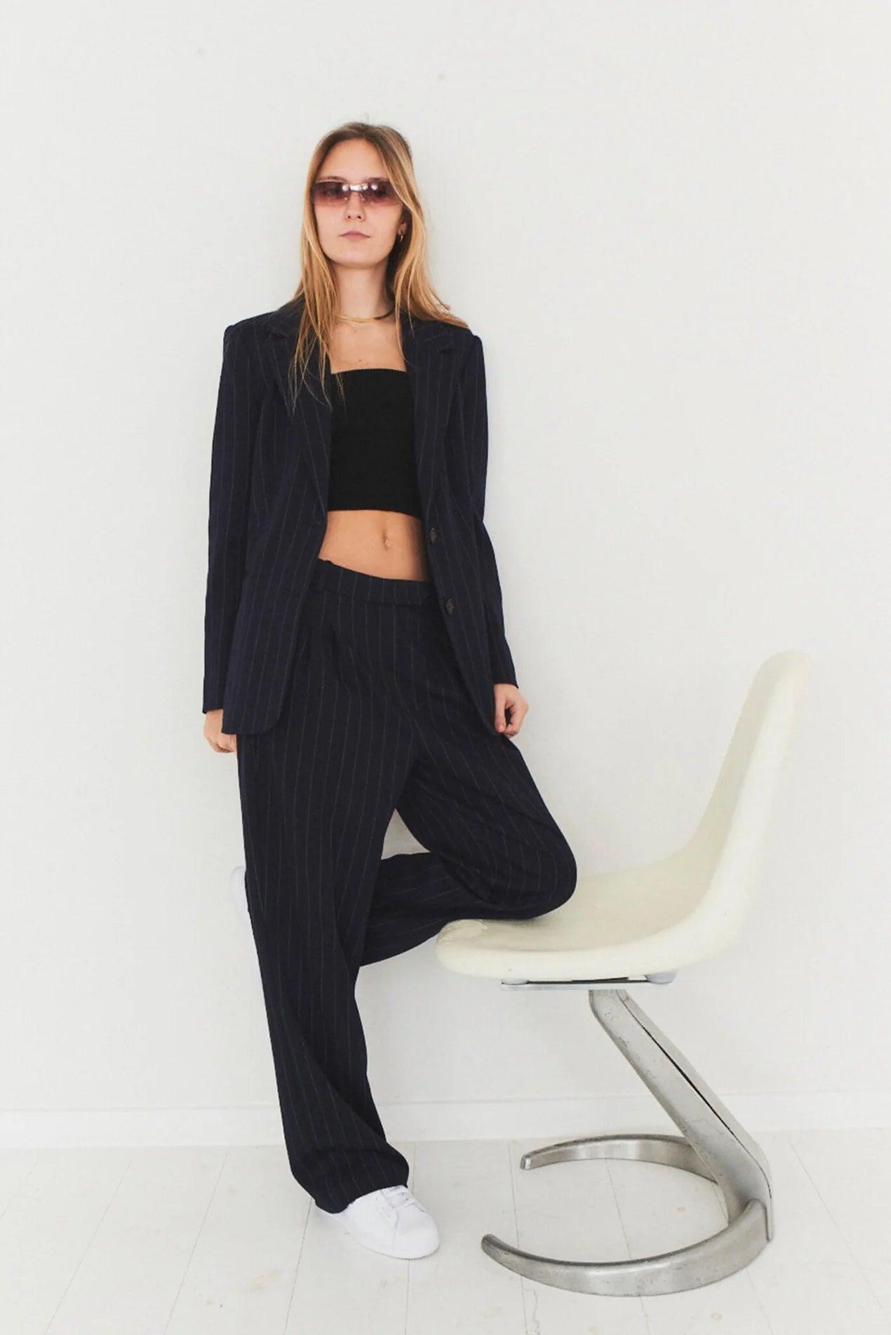 Zoe Pants Navy/White Pinstripe - No22 Damplassen