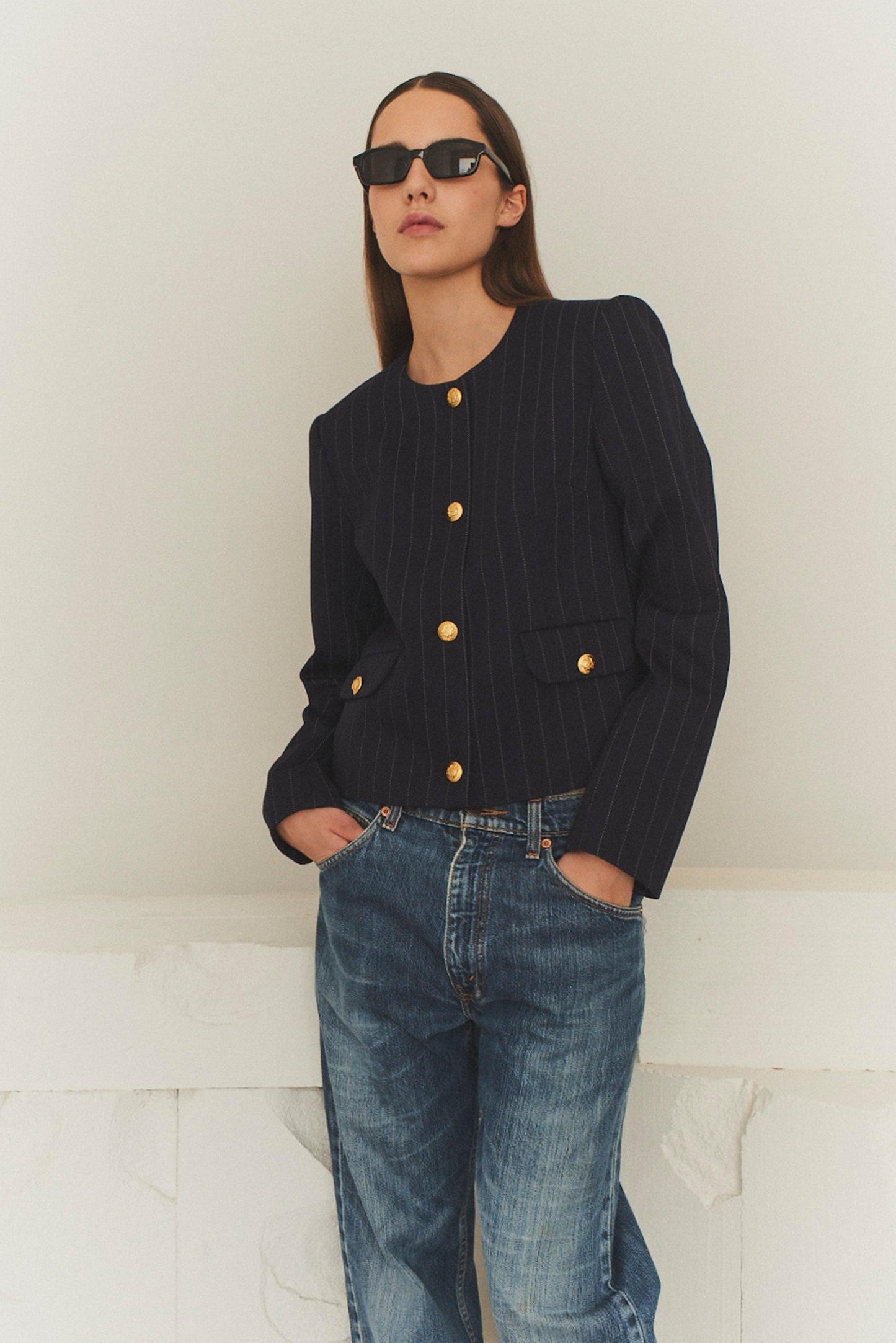 Zoe Pocket Jacket Navy/White Pinstripe - No22 Damplassen