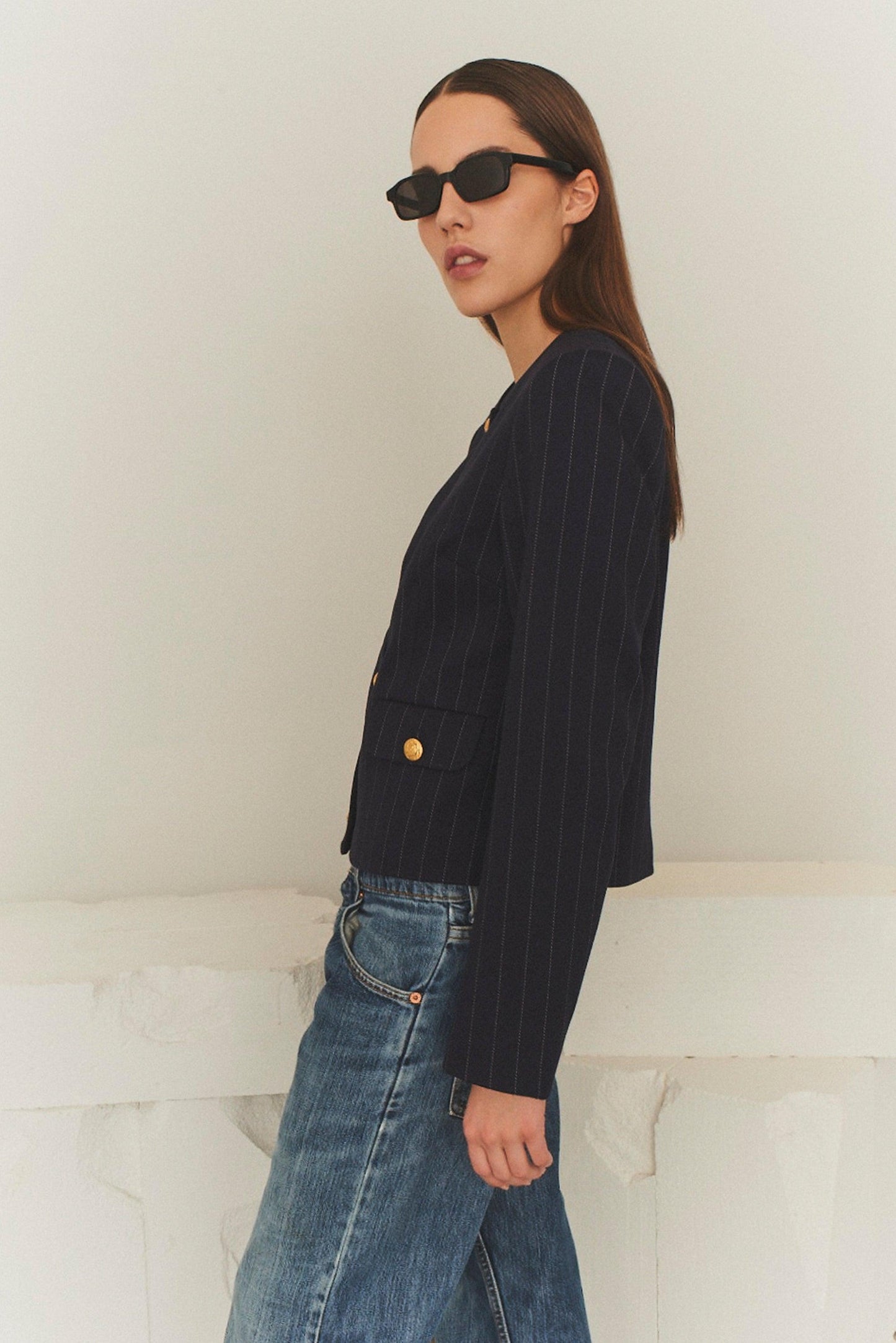 Zoe Pocket Jacket Navy/White Pinstripe - No22 Damplassen