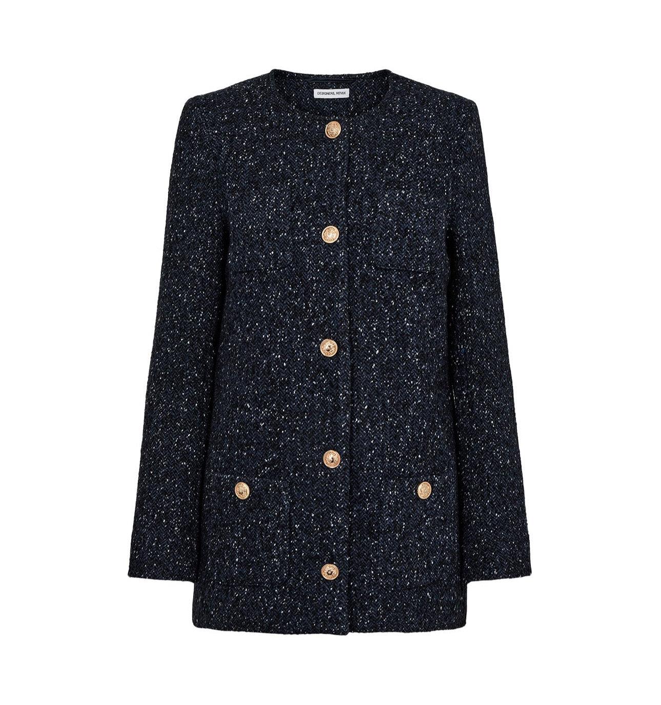 Amalia Pocket Jacket Navy Bouclé Herringbone - No22 Damplassen