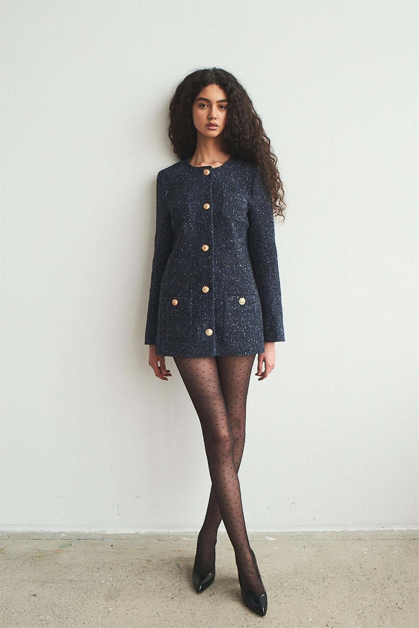 Amalia Pocket Jacket Navy Bouclé Herringbone - No22 Damplassen