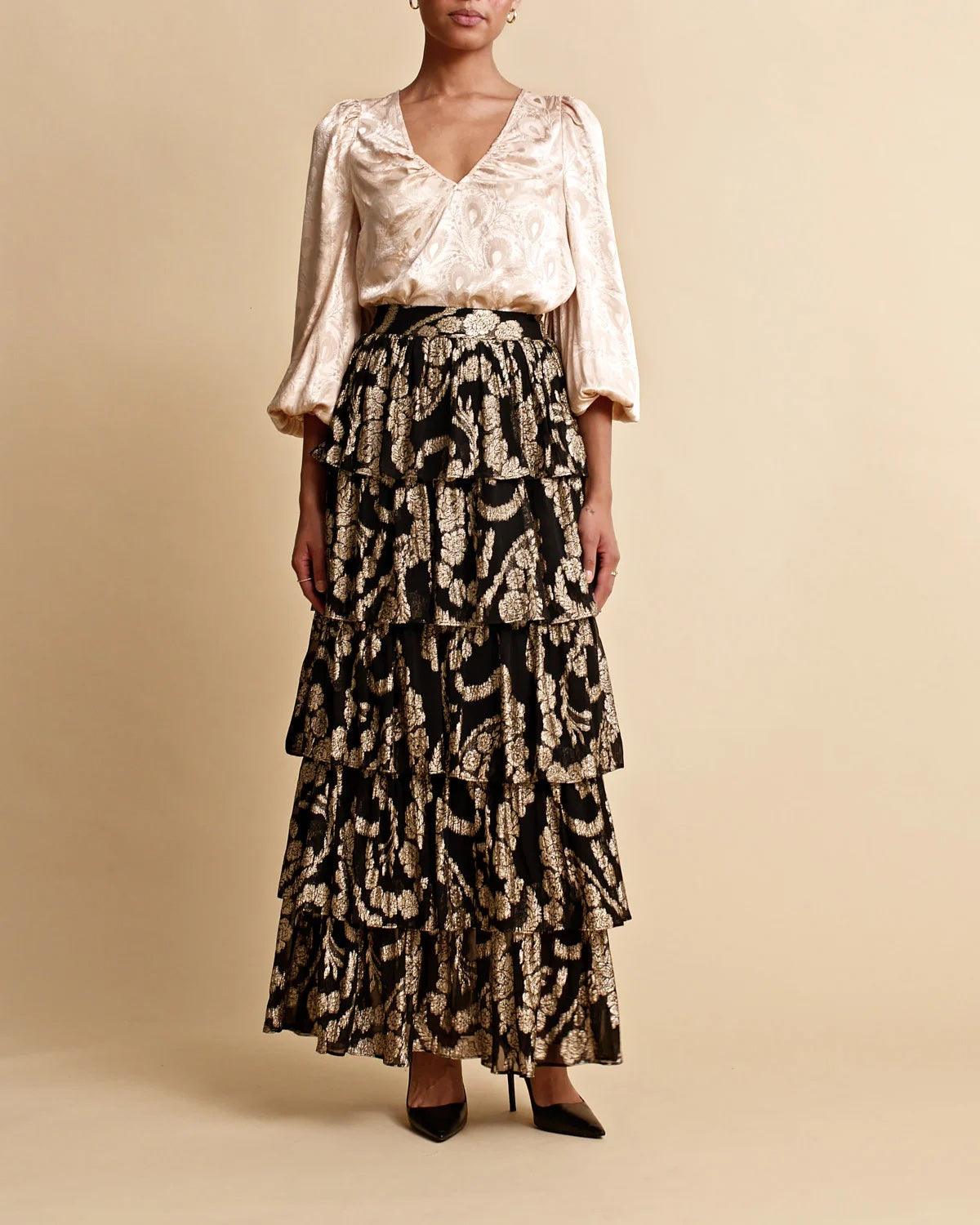Brocade Georgette Ruffle Skirt Black - No22 Damplassen