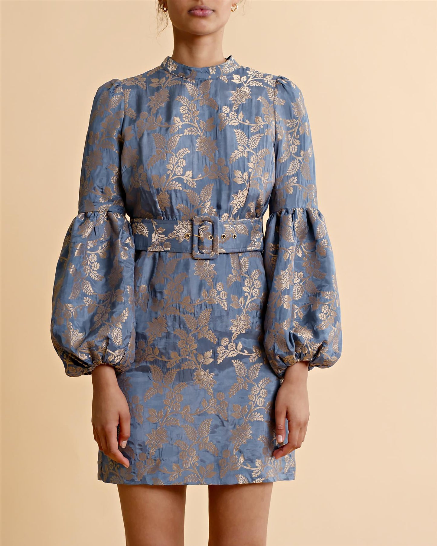 Brocade High Neck Dress French Blue - No22 Damplassen