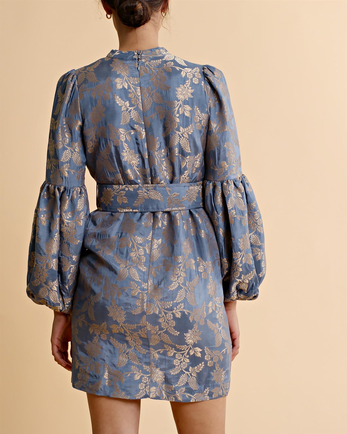 Brocade High Neck Dress French Blue - No22 Damplassen