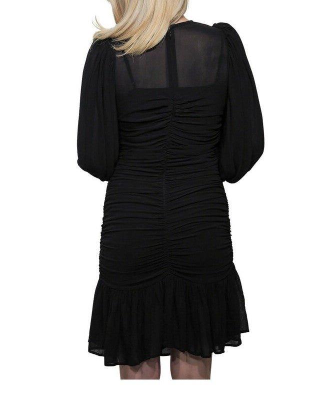 Drapy Georgette Gathers Dress Black - No22 Damplassen