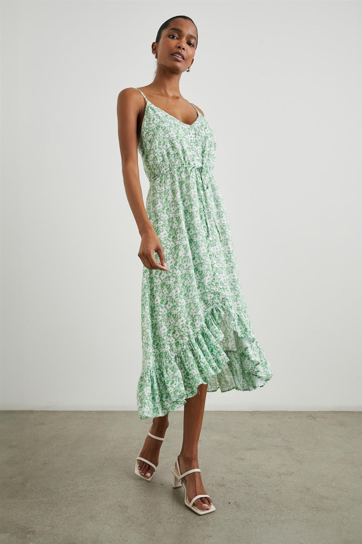 Frida Dress Green Texture Floral - No22 Damplassen