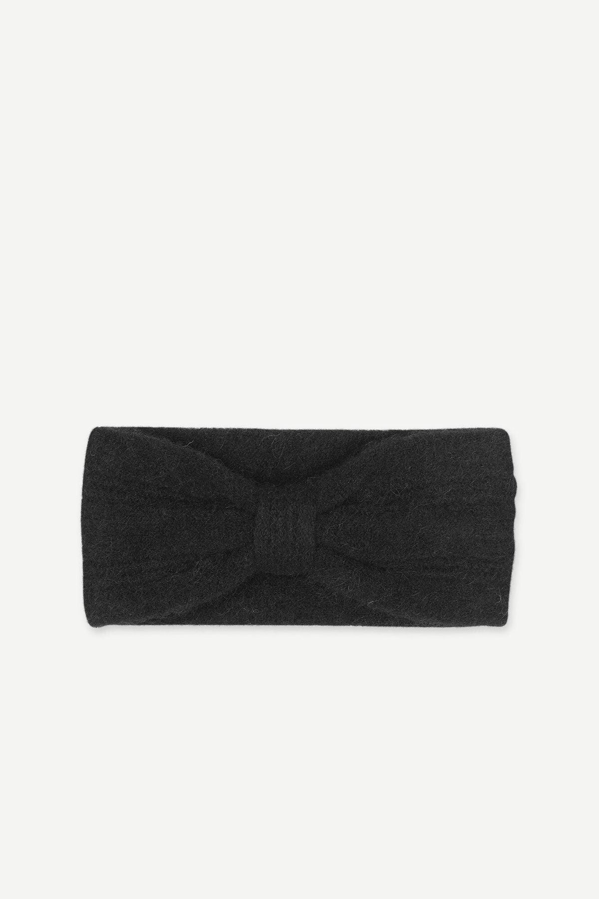 Sort pannebånd i ull med knutedetalj, tilbehør for dame, elegant og varmt design