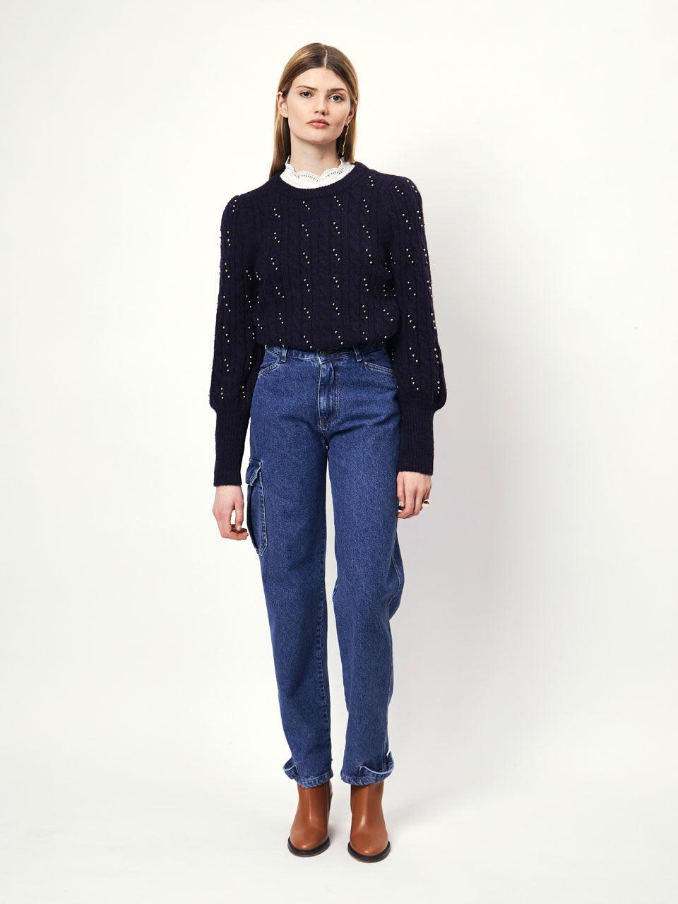 Ostin Fancy Beads Sweater Sapphire Blue - No22 Damplassen