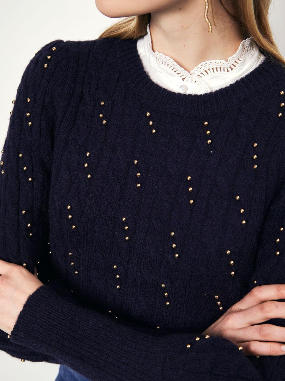 Ostin Fancy Beads Sweater Sapphire Blue - No22 Damplassen