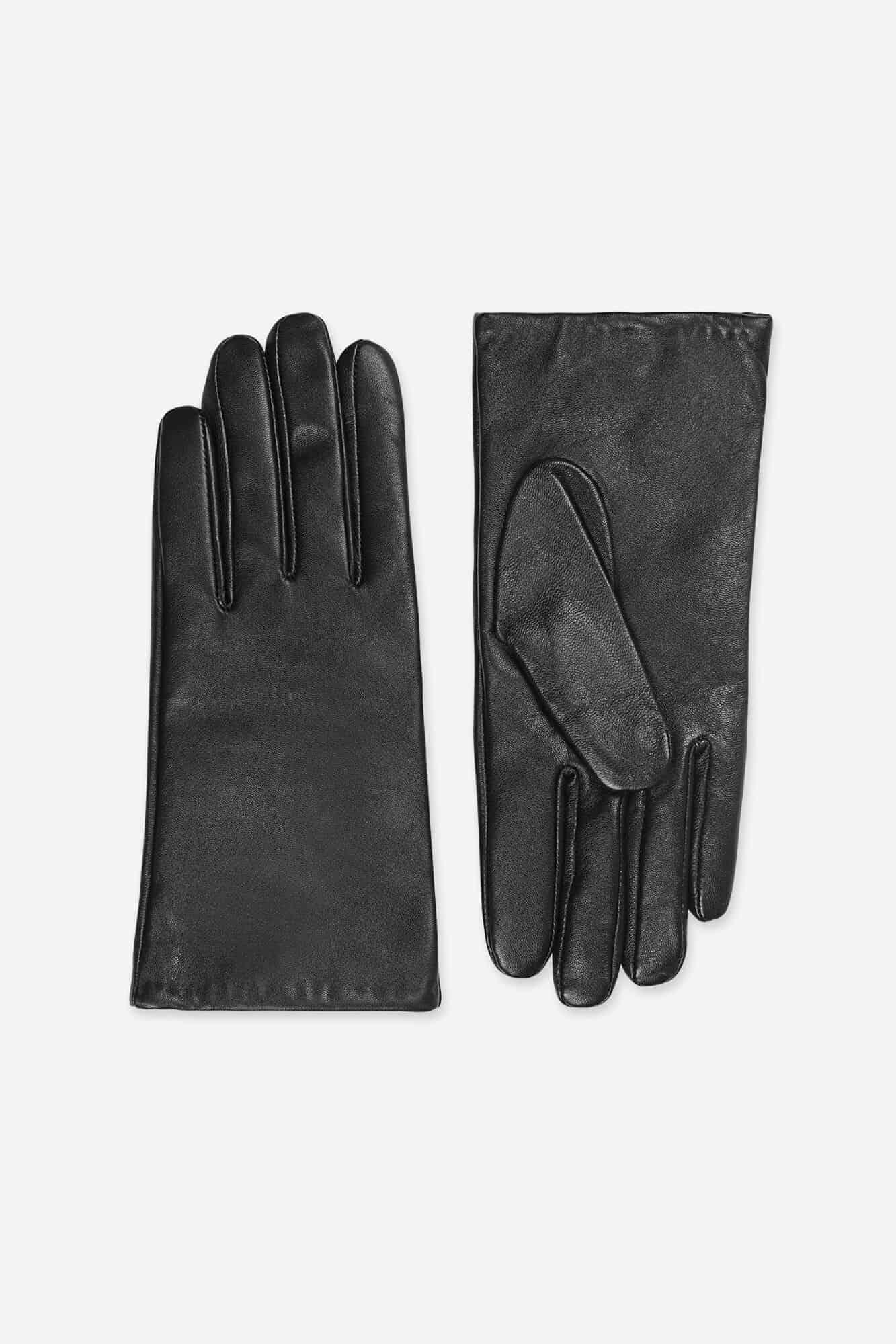 Sorte damehansker i skinn, klassisk design, elegant tilbehør for høst og vinter.