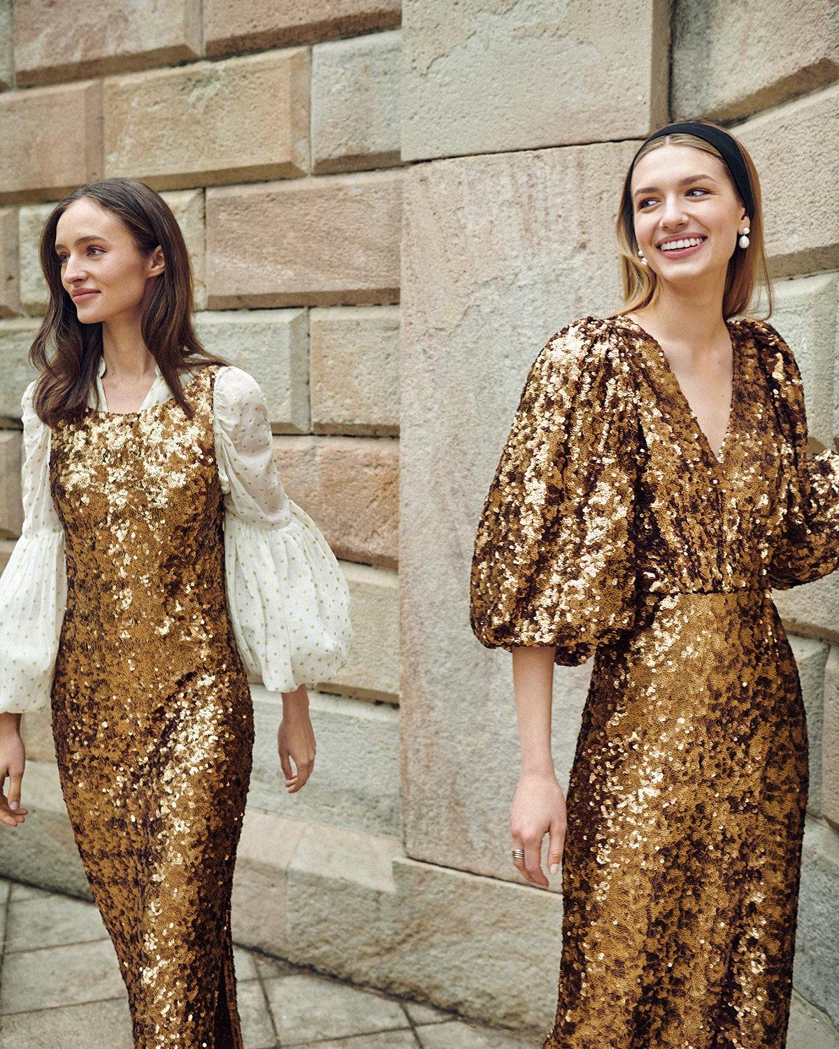 Sequins Midi Dress Golden - No22 Damplassen