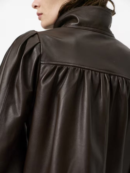 Kyrilo Cropped Leather Jacket Espresso Brown