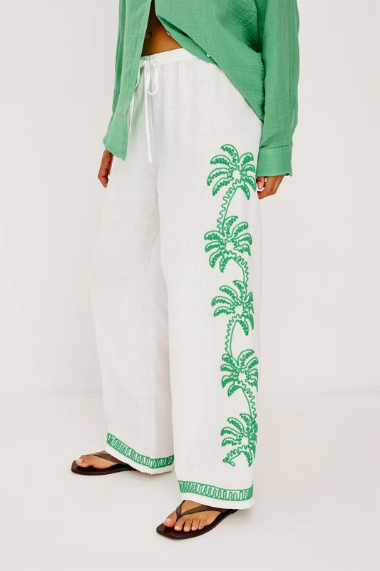 Emmie Pants Emerald Palms Embroidery