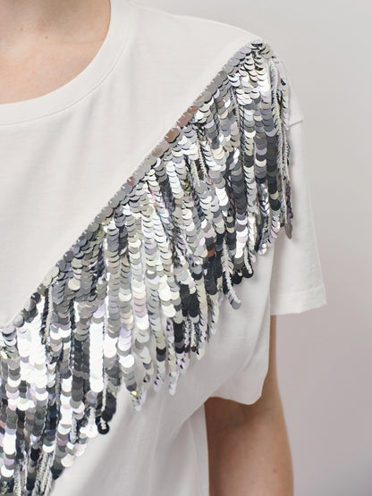 Kyro Fringe Embellished Tee Optic White