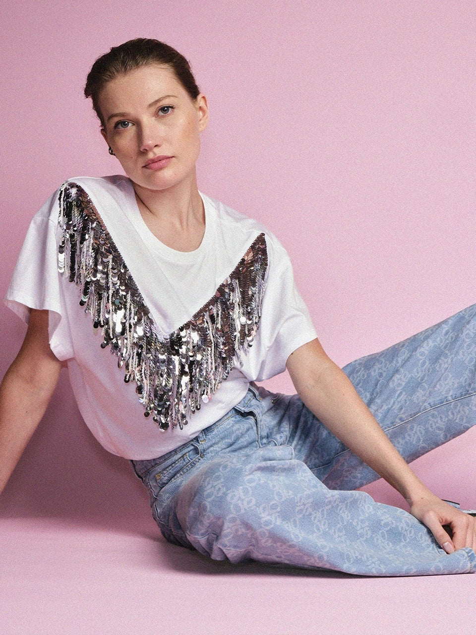 Kyro Fringe Embellished Tee Optic White