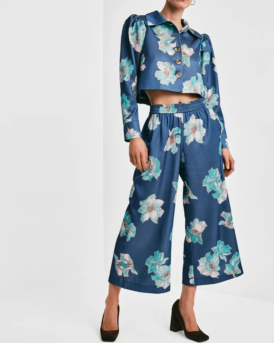 Tailored Satin Jacket Turquoise Meadow