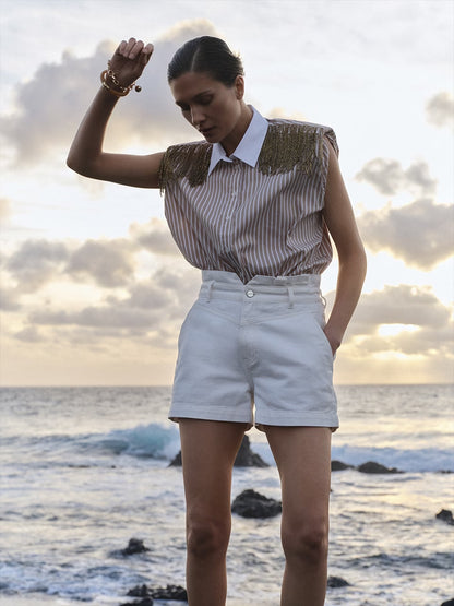 Robin Fringe Detail Shirt Sand Beige