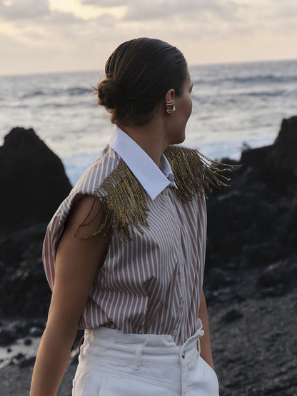 Robin Fringe Detail Shirt Sand Beige
