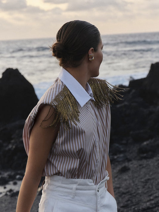 Robin Fringe Detail Shirt Sand Beige