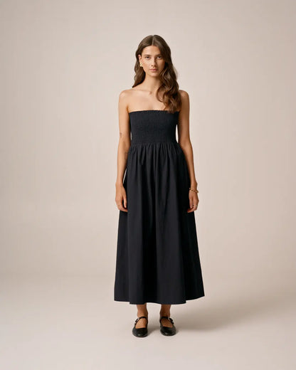 Poplin Bandeau Dress Navy