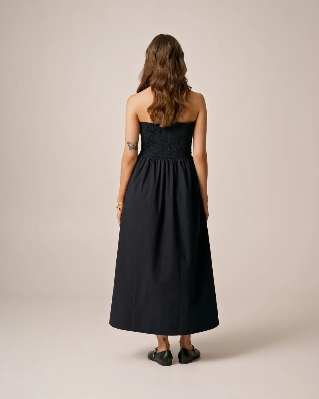 Poplin Bandeau Dress Navy