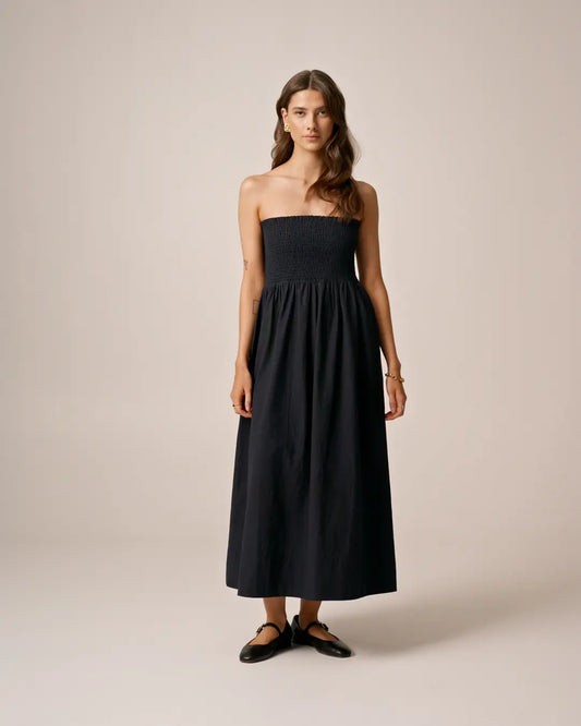 Poplin Bandeau Dress Navy