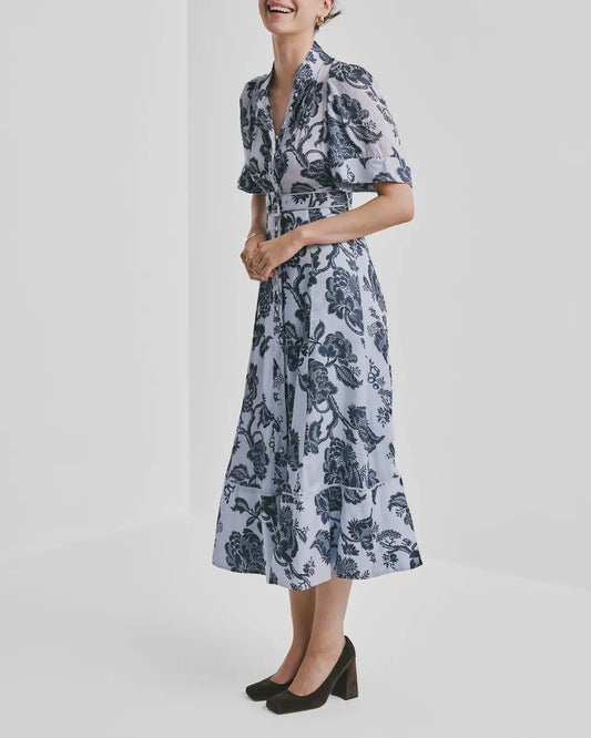 Organza Midi Dress Blue Bouquet