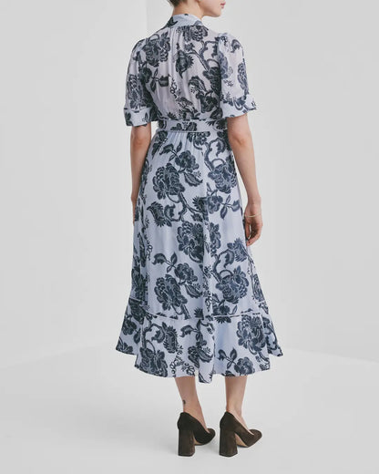 Organza Midi Dress Blue Bouquet