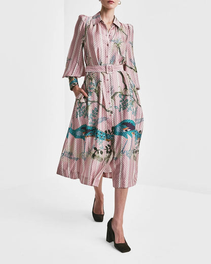 Satin Button-Down Dress Green Peacock