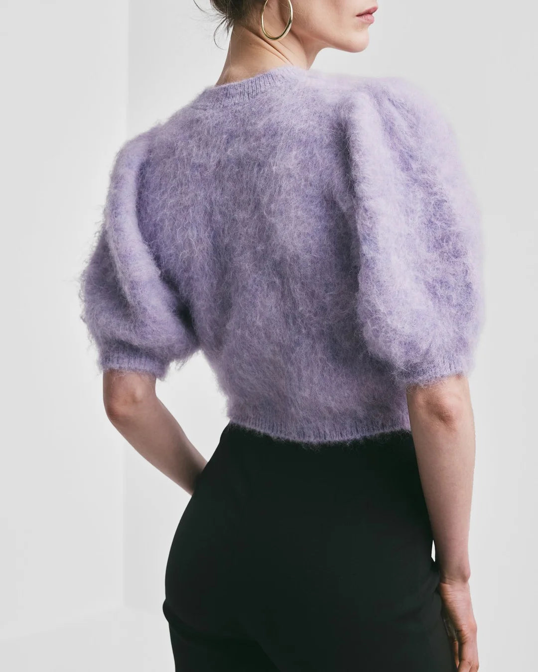 Hairy Knit Puffed Jacket Lilac