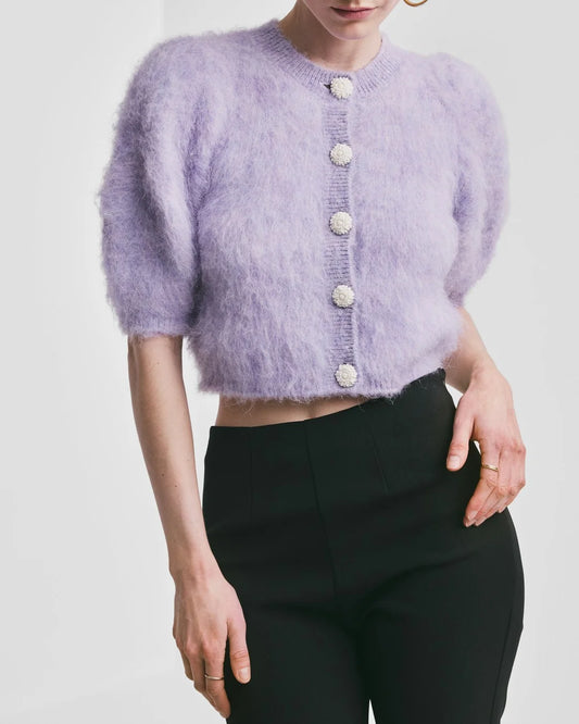 Hairy Knit Puffed Jacket Lilac