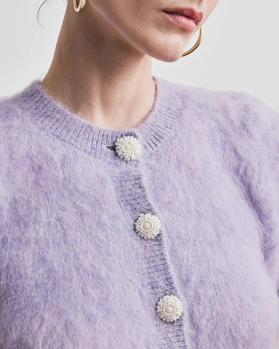 Hairy Knit Puffed Jacket Lilac