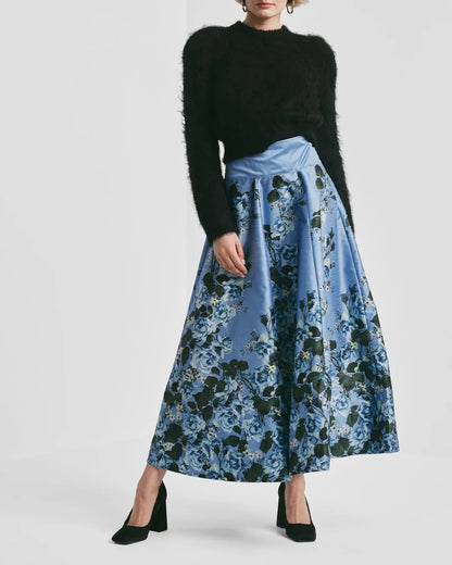 Taffeta Maxi Skirt Azure Garden