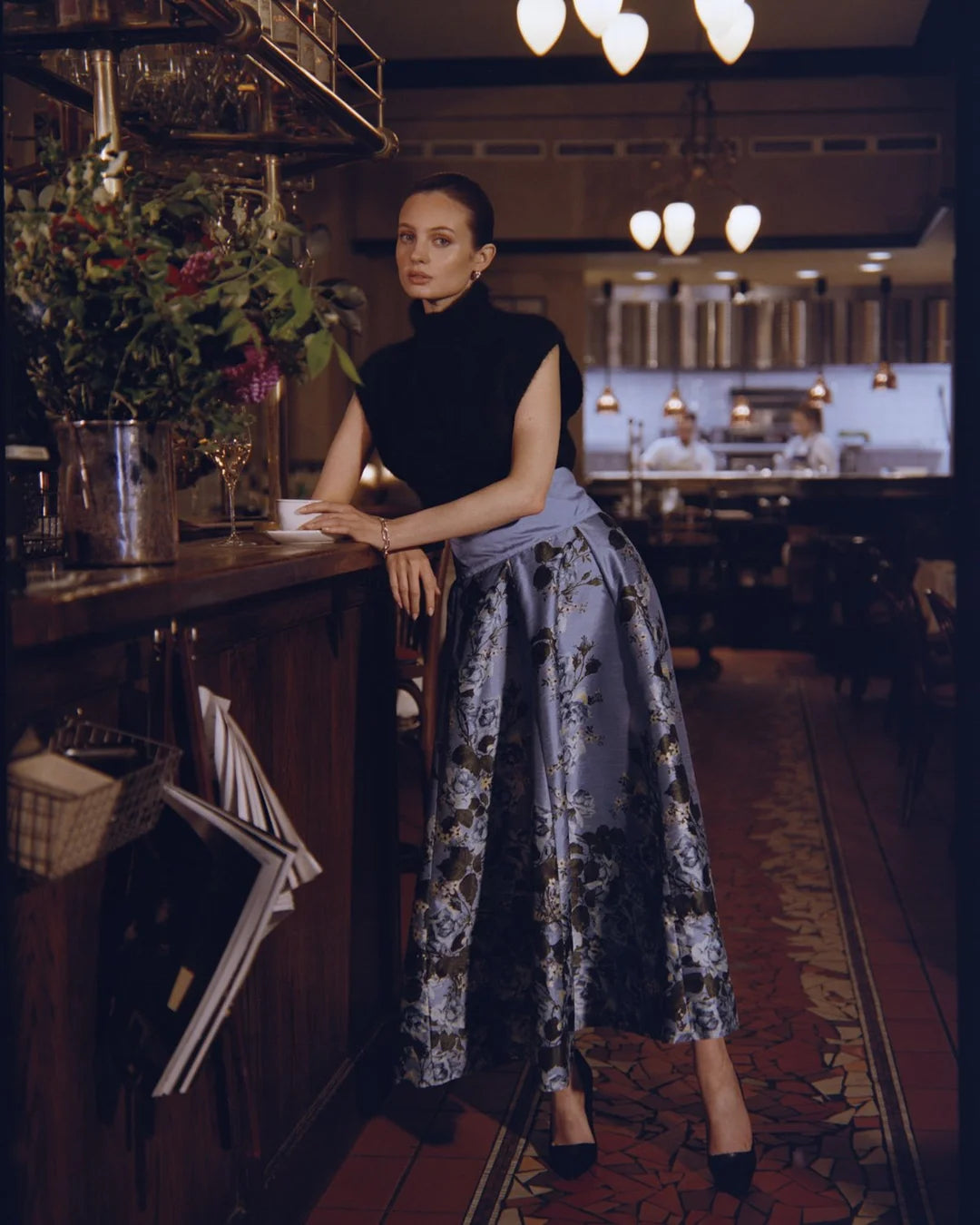 Taffeta Maxi Skirt Azure Garden