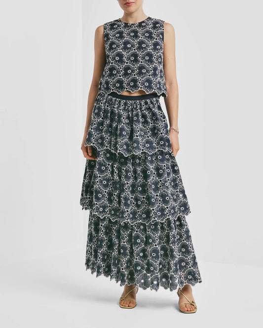 Broderie Anglaise Top Marine