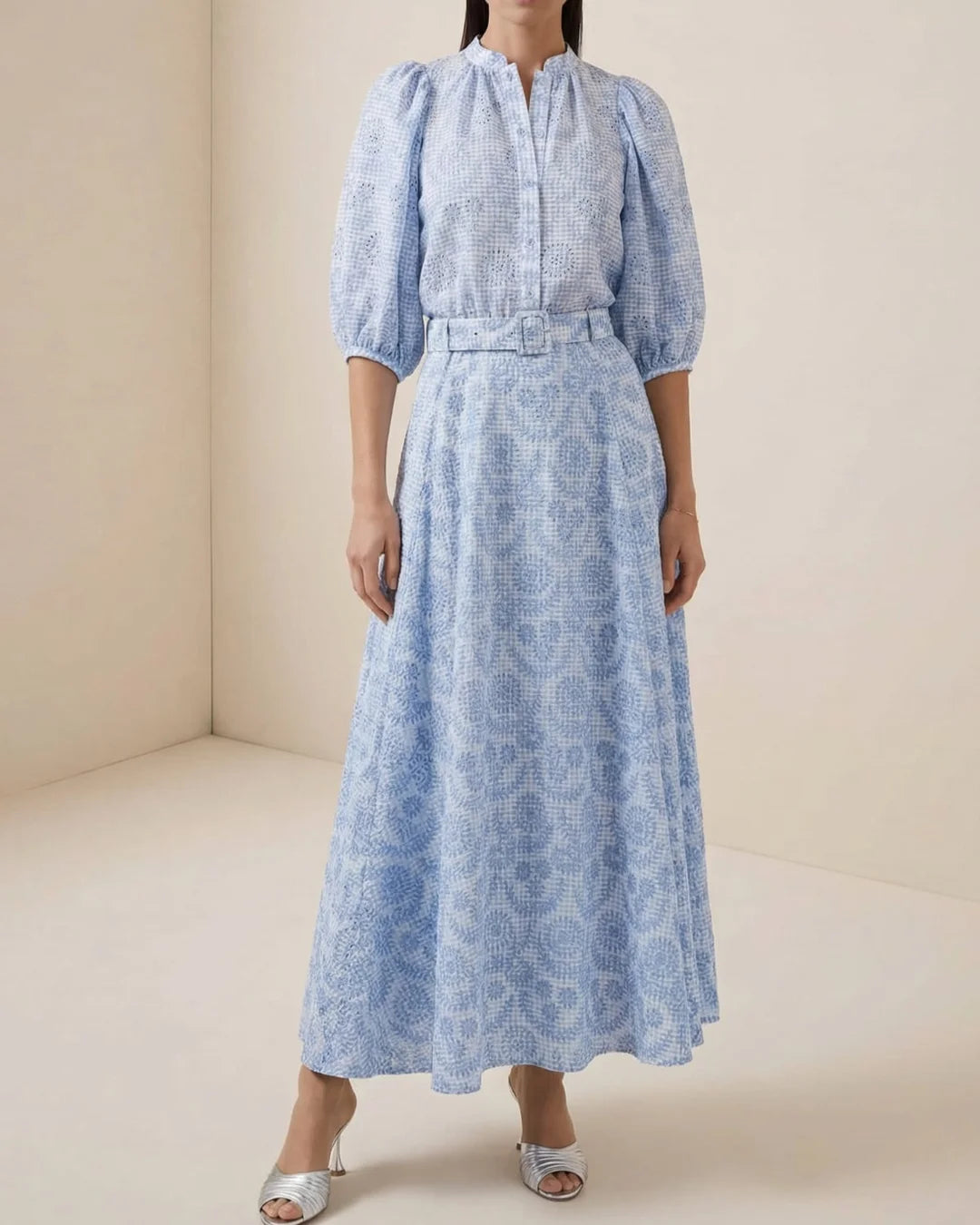 Checks Maxi Skirt Light Blue