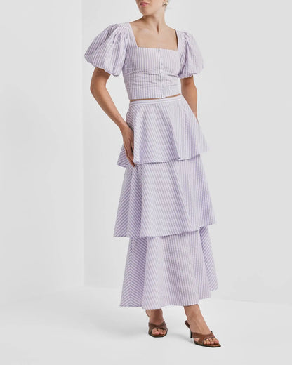 Seersucker Flounce Skirt Pink Stripe