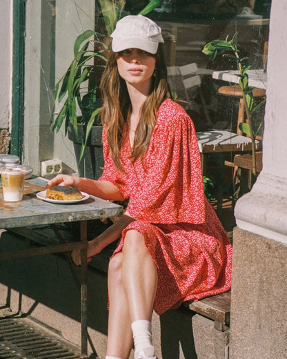 Spring V-Neck Dress Red Dots