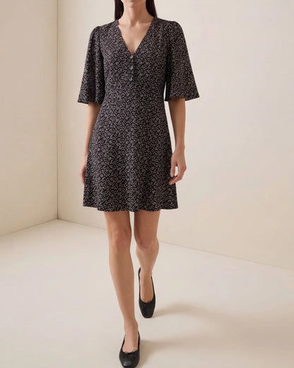 Spring V-Neck Dress Black Dots
