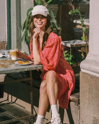 Spring V-Neck Dress Red Dots